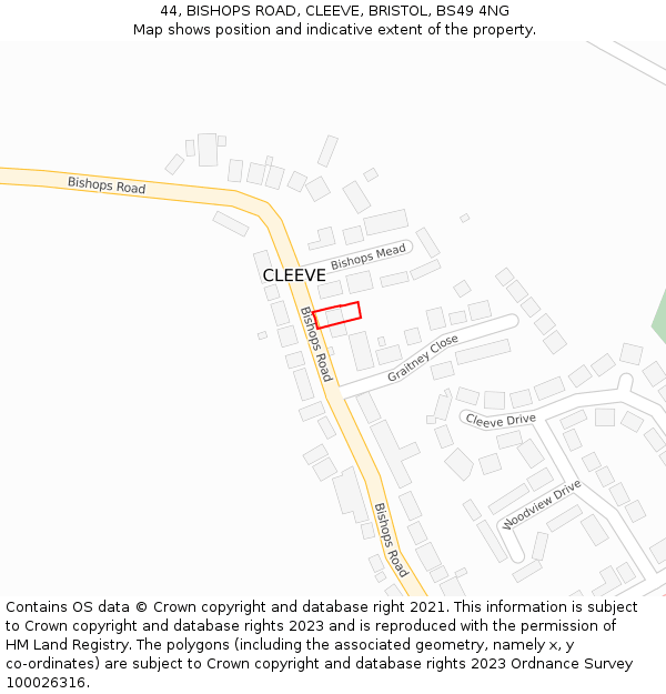 44, BISHOPS ROAD, CLEEVE, BRISTOL, BS49 4NG: Location map and indicative extent of plot