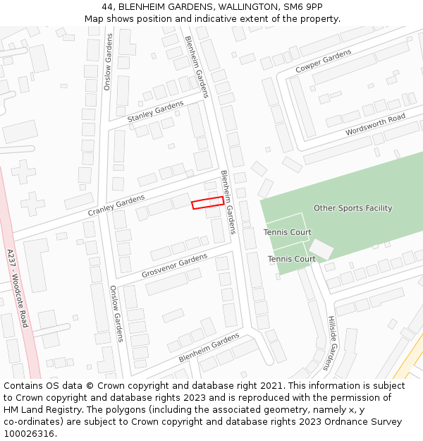 44, BLENHEIM GARDENS, WALLINGTON, SM6 9PP: Location map and indicative extent of plot