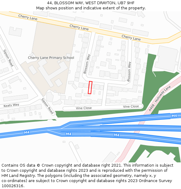 44, BLOSSOM WAY, WEST DRAYTON, UB7 9HF: Location map and indicative extent of plot