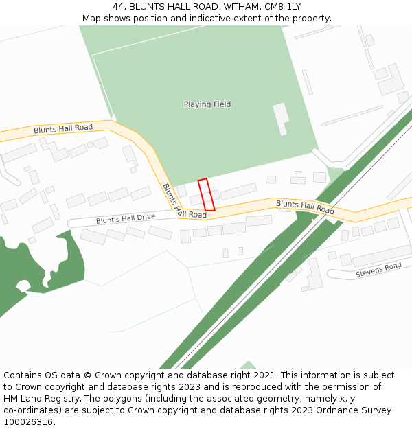 44, BLUNTS HALL ROAD, WITHAM, CM8 1LY: Location map and indicative extent of plot