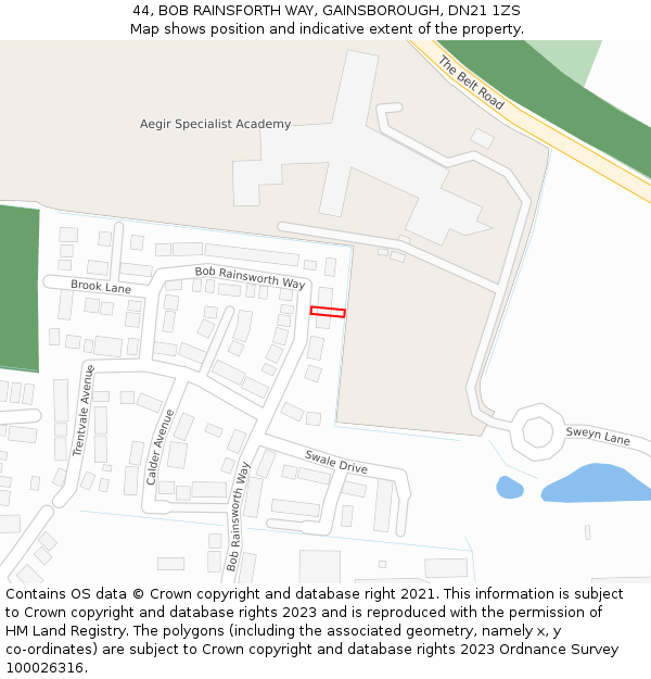 44, BOB RAINSFORTH WAY, GAINSBOROUGH, DN21 1ZS: Location map and indicative extent of plot