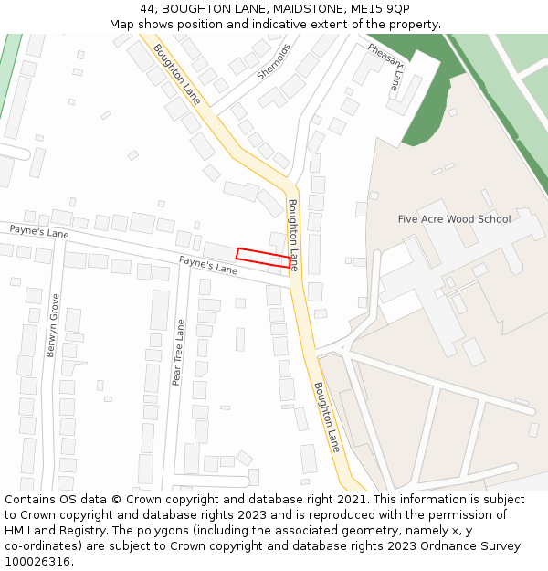 44, BOUGHTON LANE, MAIDSTONE, ME15 9QP: Location map and indicative extent of plot