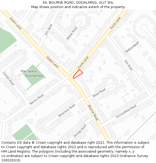 44, BOURNE ROAD, GODALMING, GU7 3NL: Location map and indicative extent of plot