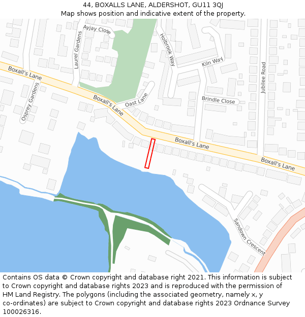 44, BOXALLS LANE, ALDERSHOT, GU11 3QJ: Location map and indicative extent of plot