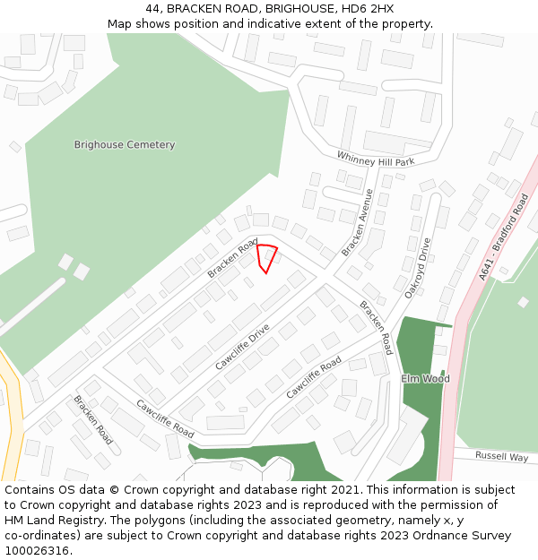 44, BRACKEN ROAD, BRIGHOUSE, HD6 2HX: Location map and indicative extent of plot