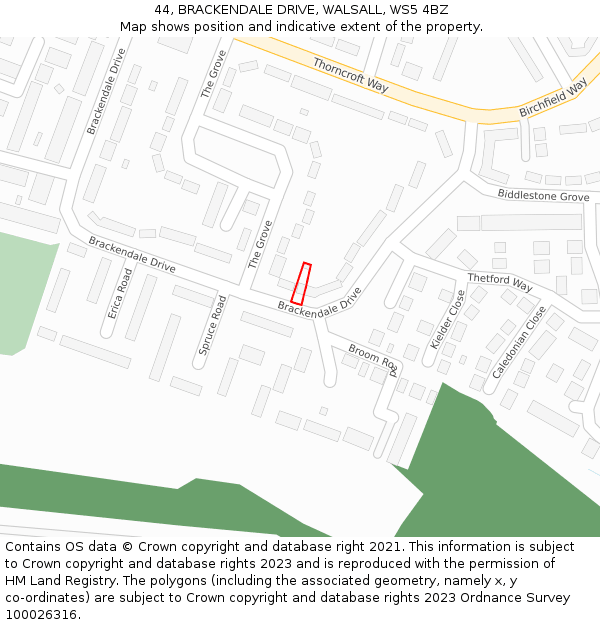 44, BRACKENDALE DRIVE, WALSALL, WS5 4BZ: Location map and indicative extent of plot