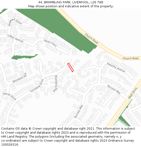44, BRAMBLING PARK, LIVERPOOL, L26 7WE: Location map and indicative extent of plot