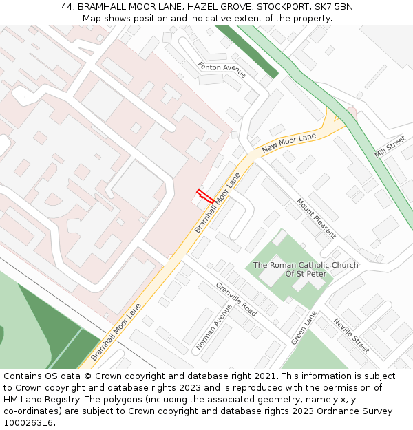 44, BRAMHALL MOOR LANE, HAZEL GROVE, STOCKPORT, SK7 5BN: Location map and indicative extent of plot