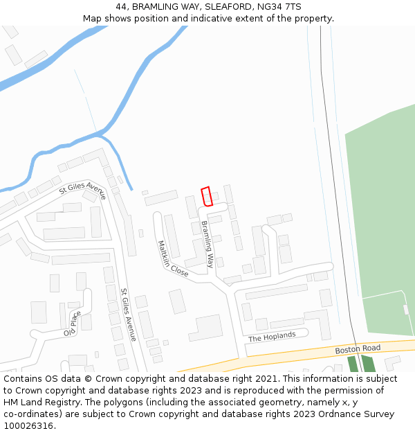 44, BRAMLING WAY, SLEAFORD, NG34 7TS: Location map and indicative extent of plot
