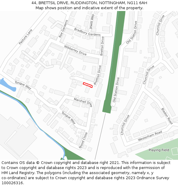 44, BRETTSIL DRIVE, RUDDINGTON, NOTTINGHAM, NG11 6AH: Location map and indicative extent of plot