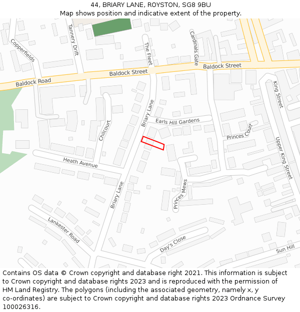 44, BRIARY LANE, ROYSTON, SG8 9BU: Location map and indicative extent of plot