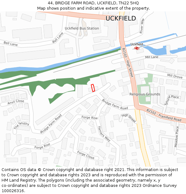 44, BRIDGE FARM ROAD, UCKFIELD, TN22 5HQ: Location map and indicative extent of plot