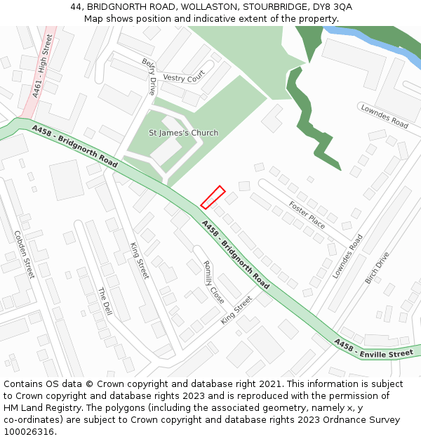 44, BRIDGNORTH ROAD, WOLLASTON, STOURBRIDGE, DY8 3QA: Location map and indicative extent of plot