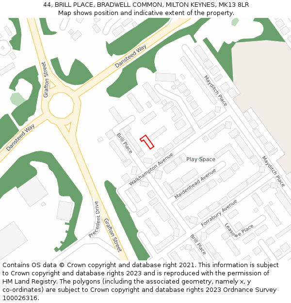 44, BRILL PLACE, BRADWELL COMMON, MILTON KEYNES, MK13 8LR: Location map and indicative extent of plot