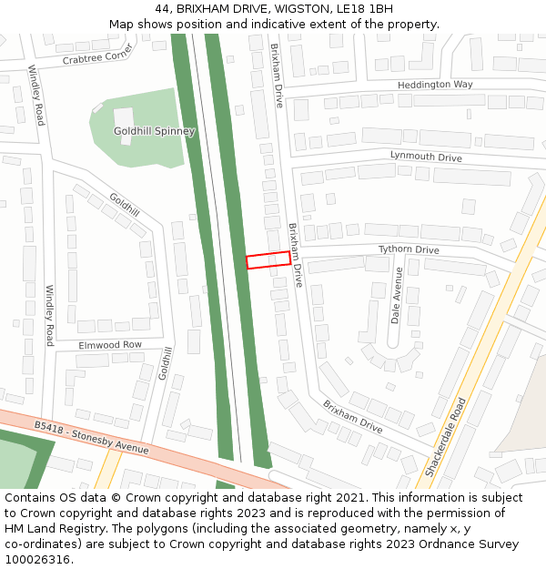 44, BRIXHAM DRIVE, WIGSTON, LE18 1BH: Location map and indicative extent of plot