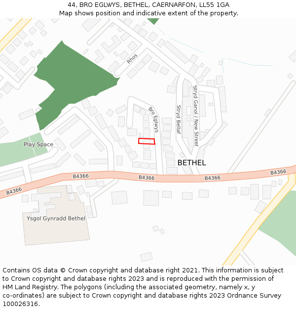 44, BRO EGLWYS, BETHEL, CAERNARFON, LL55 1GA: Location map and indicative extent of plot