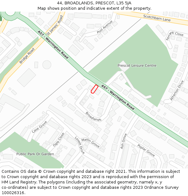 44, BROADLANDS, PRESCOT, L35 5JA: Location map and indicative extent of plot