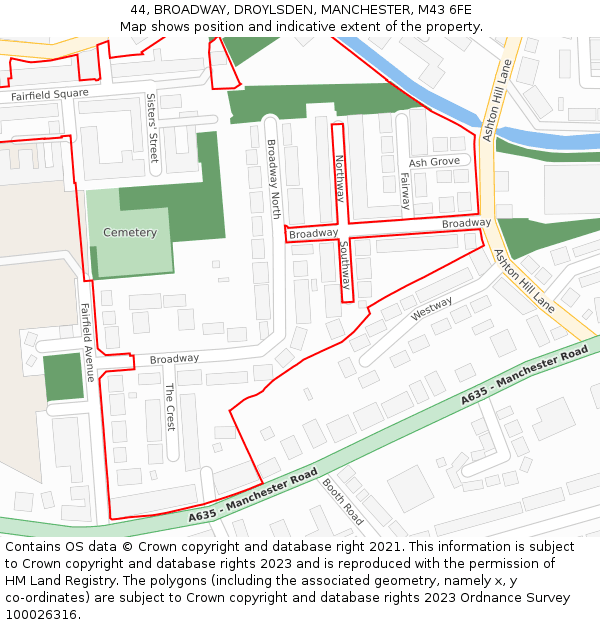 44, BROADWAY, DROYLSDEN, MANCHESTER, M43 6FE: Location map and indicative extent of plot