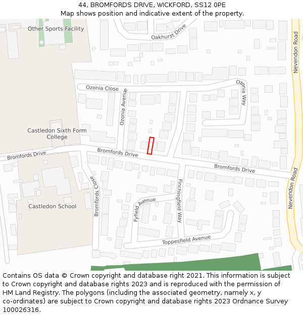 44, BROMFORDS DRIVE, WICKFORD, SS12 0PE: Location map and indicative extent of plot