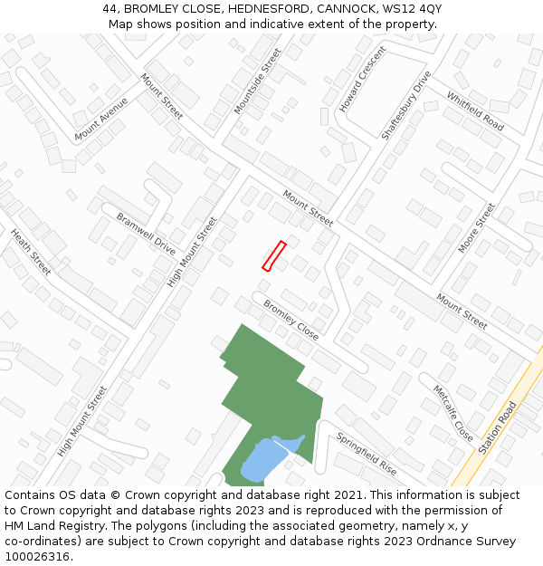 44, BROMLEY CLOSE, HEDNESFORD, CANNOCK, WS12 4QY: Location map and indicative extent of plot