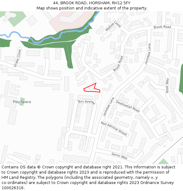 44, BROOK ROAD, HORSHAM, RH12 5FY: Location map and indicative extent of plot