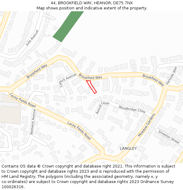 44, BROOKFIELD WAY, HEANOR, DE75 7NX: Location map and indicative extent of plot