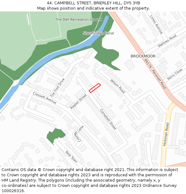 44, CAMPBELL STREET, BRIERLEY HILL, DY5 3YB: Location map and indicative extent of plot