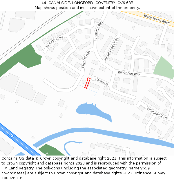44, CANALSIDE, LONGFORD, COVENTRY, CV6 6RB: Location map and indicative extent of plot