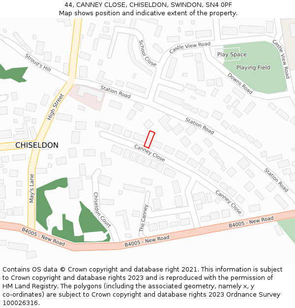 44, CANNEY CLOSE, CHISELDON, SWINDON, SN4 0PF: Location map and indicative extent of plot