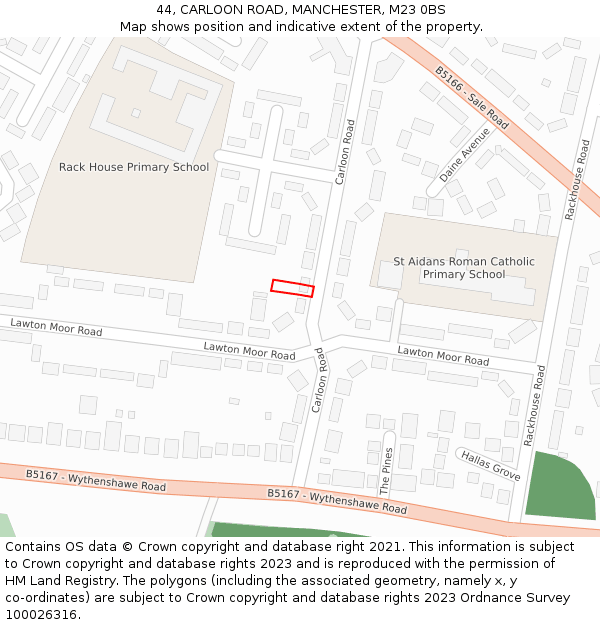 44, CARLOON ROAD, MANCHESTER, M23 0BS: Location map and indicative extent of plot