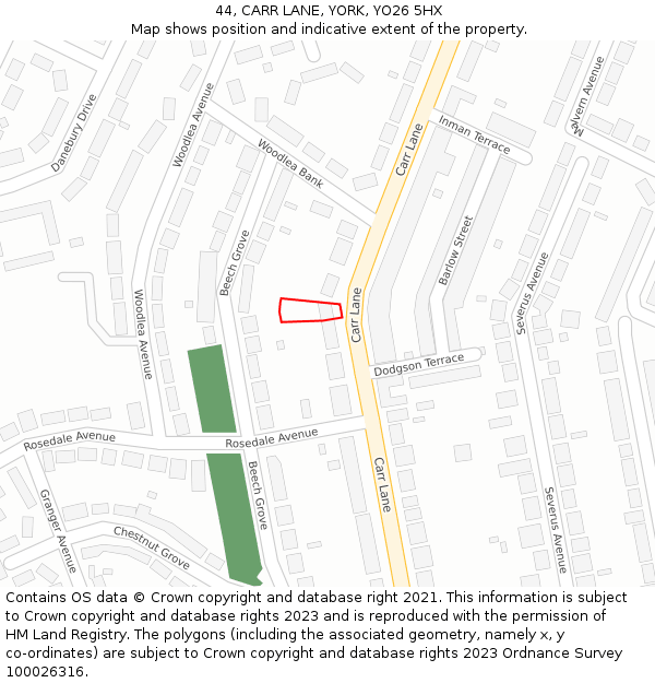 44, CARR LANE, YORK, YO26 5HX: Location map and indicative extent of plot