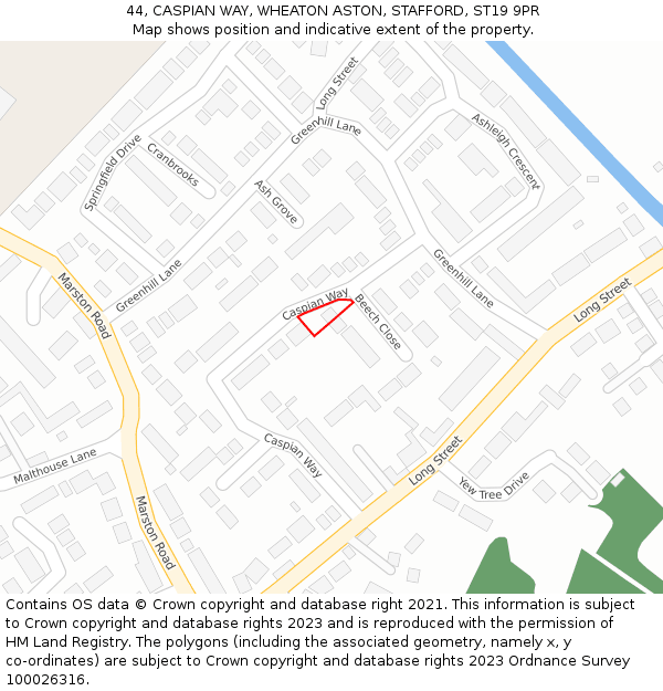 44, CASPIAN WAY, WHEATON ASTON, STAFFORD, ST19 9PR: Location map and indicative extent of plot