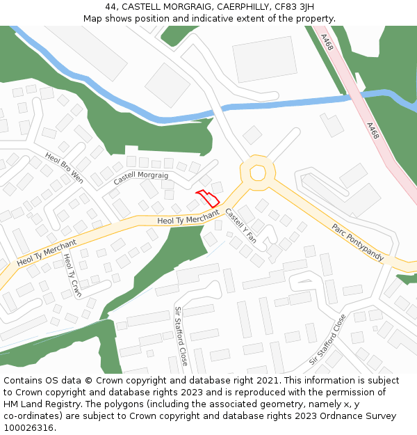 44, CASTELL MORGRAIG, CAERPHILLY, CF83 3JH: Location map and indicative extent of plot