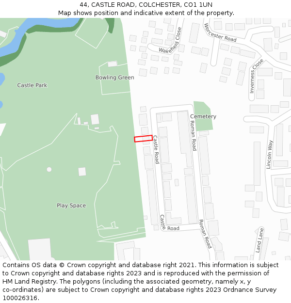 44, CASTLE ROAD, COLCHESTER, CO1 1UN: Location map and indicative extent of plot