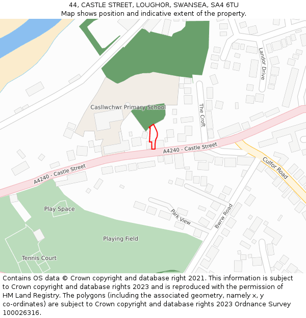 44, CASTLE STREET, LOUGHOR, SWANSEA, SA4 6TU: Location map and indicative extent of plot