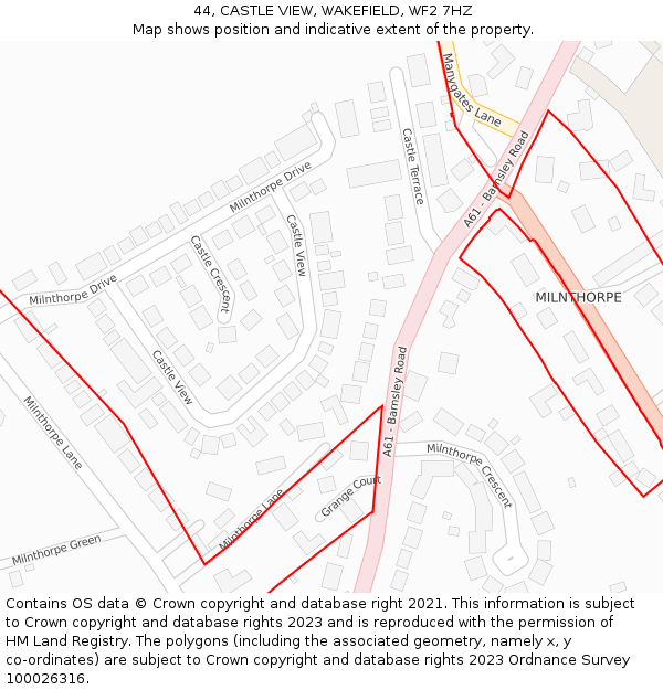 44, CASTLE VIEW, WAKEFIELD, WF2 7HZ: Location map and indicative extent of plot