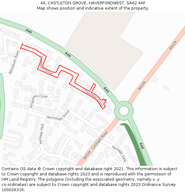 44, CASTLETON GROVE, HAVERFORDWEST, SA62 4AF: Location map and indicative extent of plot