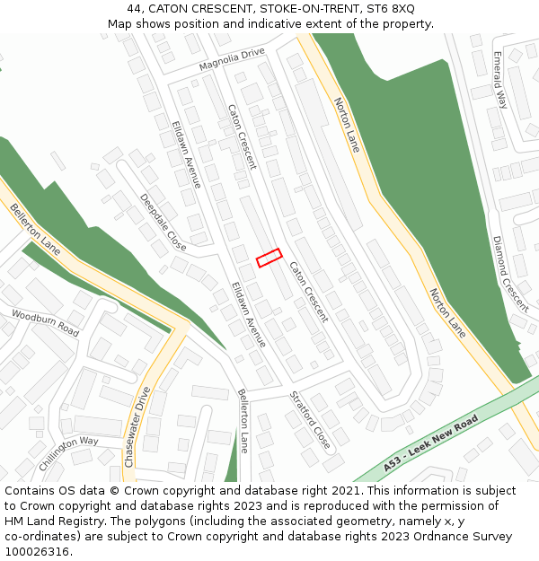 44, CATON CRESCENT, STOKE-ON-TRENT, ST6 8XQ: Location map and indicative extent of plot