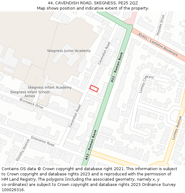 44, CAVENDISH ROAD, SKEGNESS, PE25 2QZ: Location map and indicative extent of plot