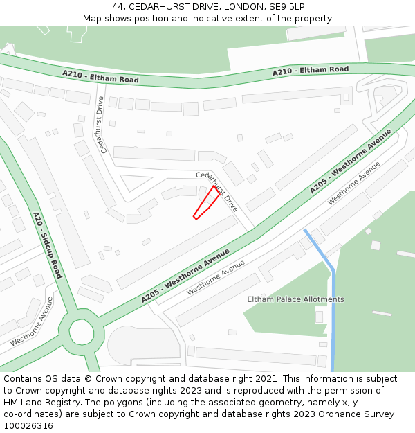 44, CEDARHURST DRIVE, LONDON, SE9 5LP: Location map and indicative extent of plot