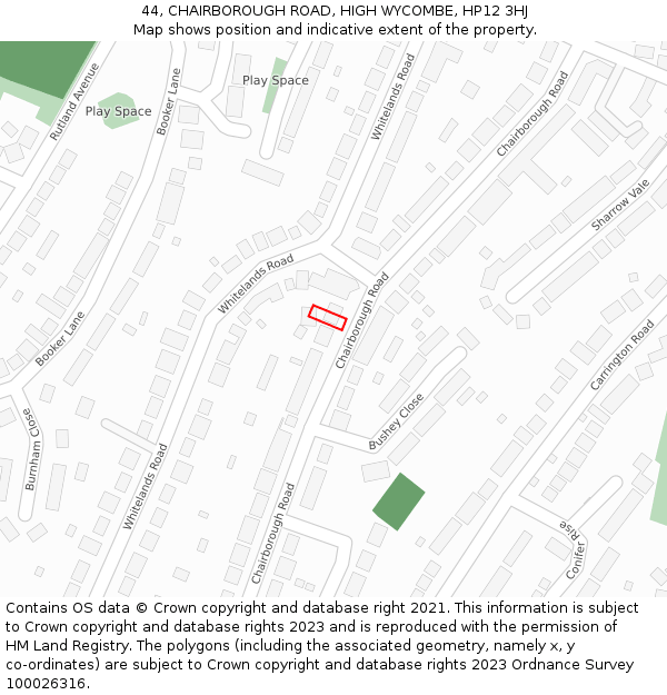 44, CHAIRBOROUGH ROAD, HIGH WYCOMBE, HP12 3HJ: Location map and indicative extent of plot
