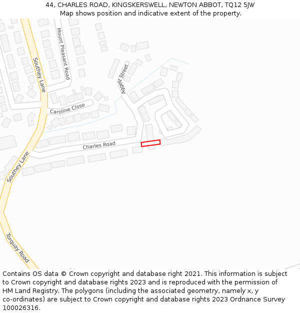 44, CHARLES ROAD, KINGSKERSWELL, NEWTON ABBOT, TQ12 5JW: Location map and indicative extent of plot