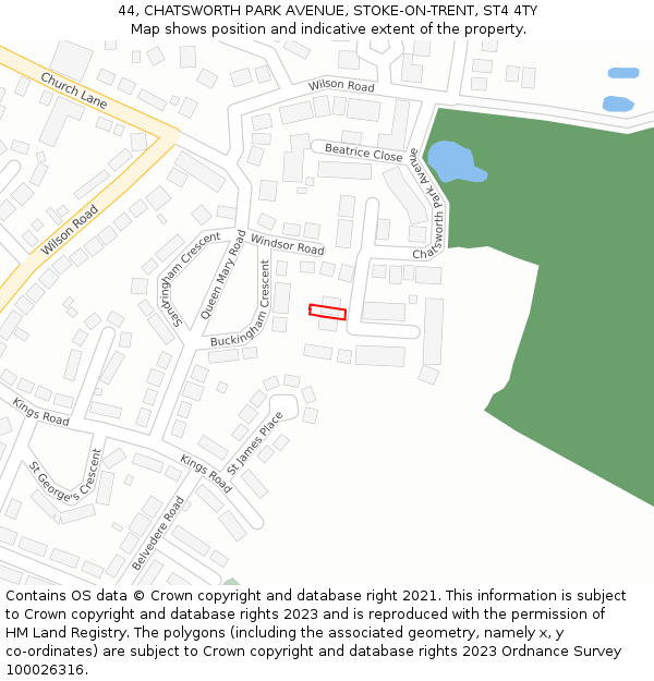 44, CHATSWORTH PARK AVENUE, STOKE-ON-TRENT, ST4 4TY: Location map and indicative extent of plot