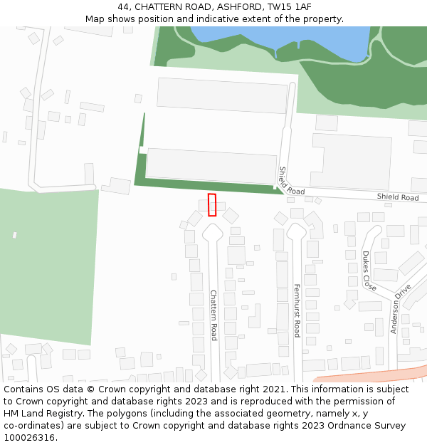 44, CHATTERN ROAD, ASHFORD, TW15 1AF: Location map and indicative extent of plot