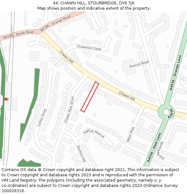 44, CHAWN HILL, STOURBRIDGE, DY9 7JA: Location map and indicative extent of plot