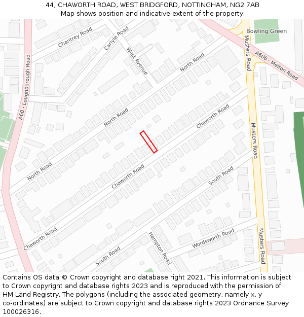 44, CHAWORTH ROAD, WEST BRIDGFORD, NOTTINGHAM, NG2 7AB: Location map and indicative extent of plot