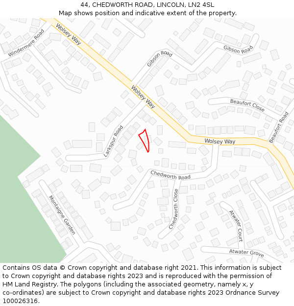 44, CHEDWORTH ROAD, LINCOLN, LN2 4SL: Location map and indicative extent of plot