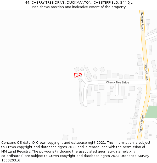 44, CHERRY TREE DRIVE, DUCKMANTON, CHESTERFIELD, S44 5JL: Location map and indicative extent of plot