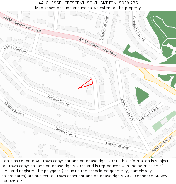 44, CHESSEL CRESCENT, SOUTHAMPTON, SO19 4BS: Location map and indicative extent of plot