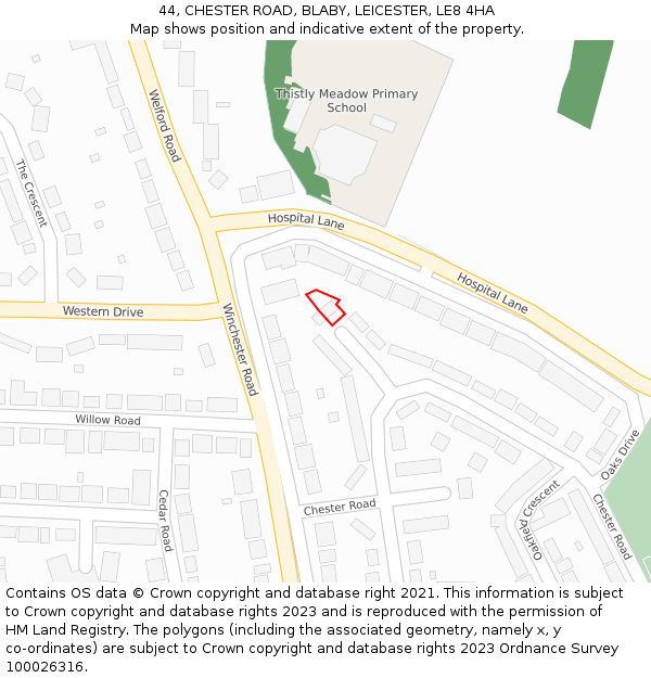 44, CHESTER ROAD, BLABY, LEICESTER, LE8 4HA: Location map and indicative extent of plot